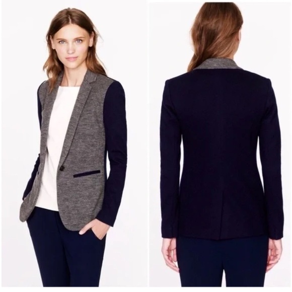 J. Crew Contrast Knit Colorblock Gray Navy Blazer size 8 - Picture 1 of 9